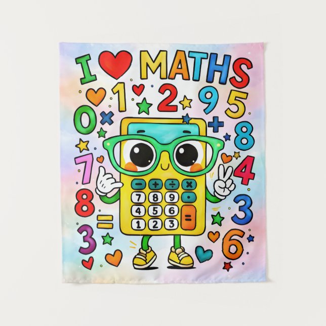 I Love Maths Cute Calculator Poster for Kids Tapestry (Front)