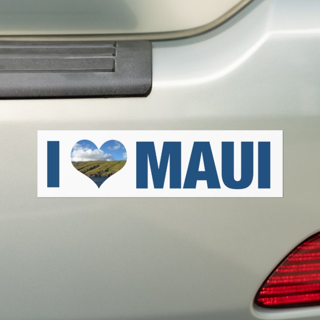 I Love Maui Hawaii Cute Hawaiian Bumper Sticker (On Car)
