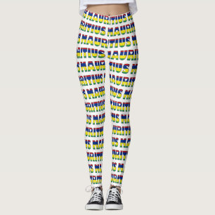I Love Mauritius Flag Colours Typography Pattern Leggings