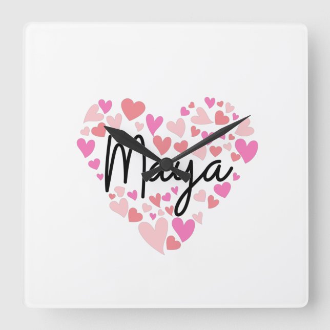 I love Maya Square Wall Clock (Front)
