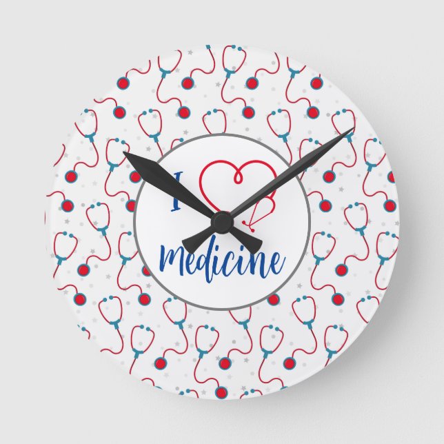 "I love medicine" stethoscope medical doctor gift Round Clock (Front)