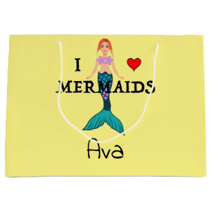 I Love Mermaids Design - Gift Bag - Large
