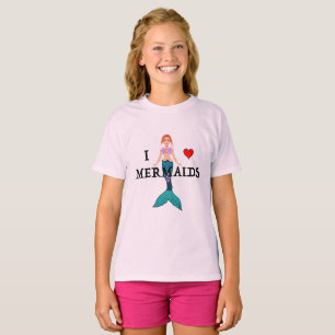 I Love Mermaids Design - Girls' Basic T-Shirt