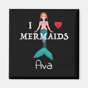 I Love Mermaids Design - Square Magnet Button