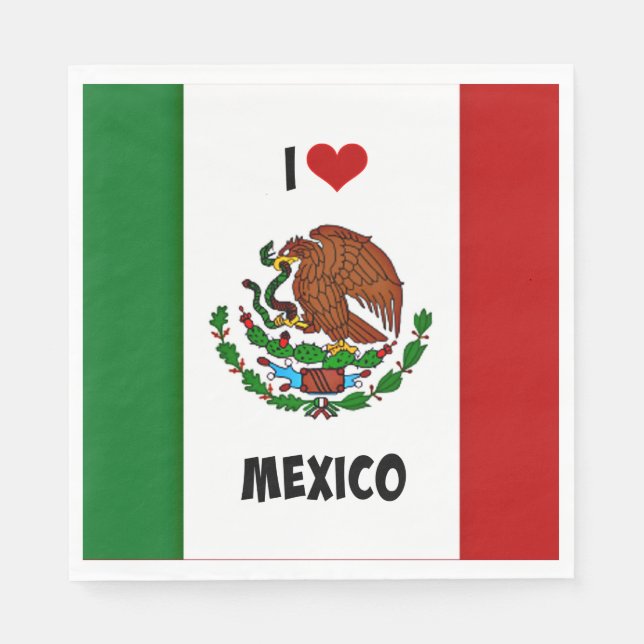 I Love Mexico, Mexican Flag Napkin (Front)