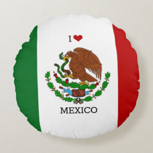 i love mexico - mexican flag, round pillow