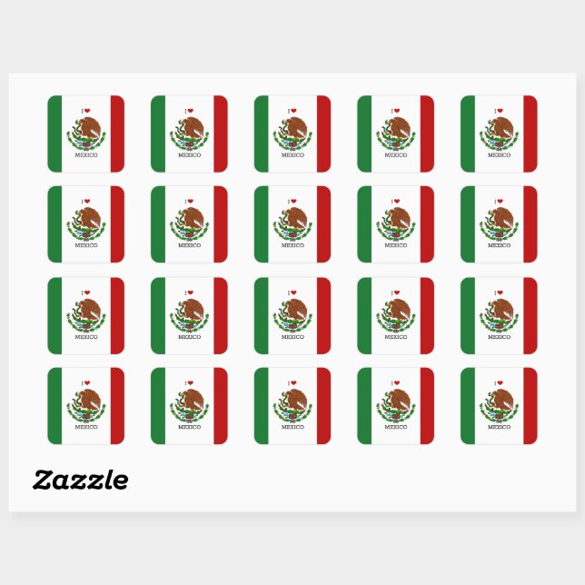 i love mexico - mexican flag square sticker (Sheet)