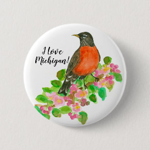 I Love Michigan American Robin 2 Inch Round Button