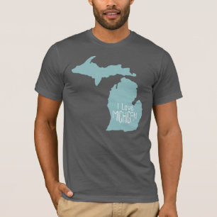 I Love Michigan Blue Grey T-Shirt