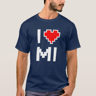 I Love Michigan Pixel heart for Michigander gamer T-Shirt