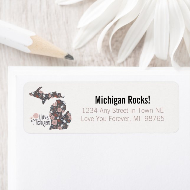 I Love Michigan Playful Floral Pink Brown Black (Insitu)