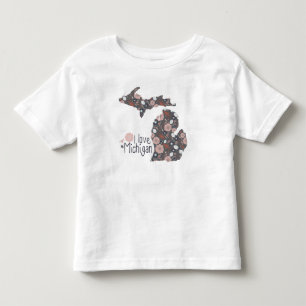 I Love Michigan Playful Floral Pink Brown Black Toddler T-shirt