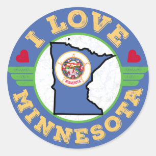 I Love Minnesota State Map and Flag Classic Round Sticker