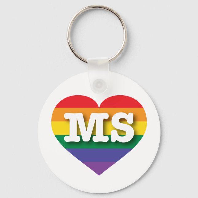 I Love Mississippi Rainbow Heart Keychain (Front)