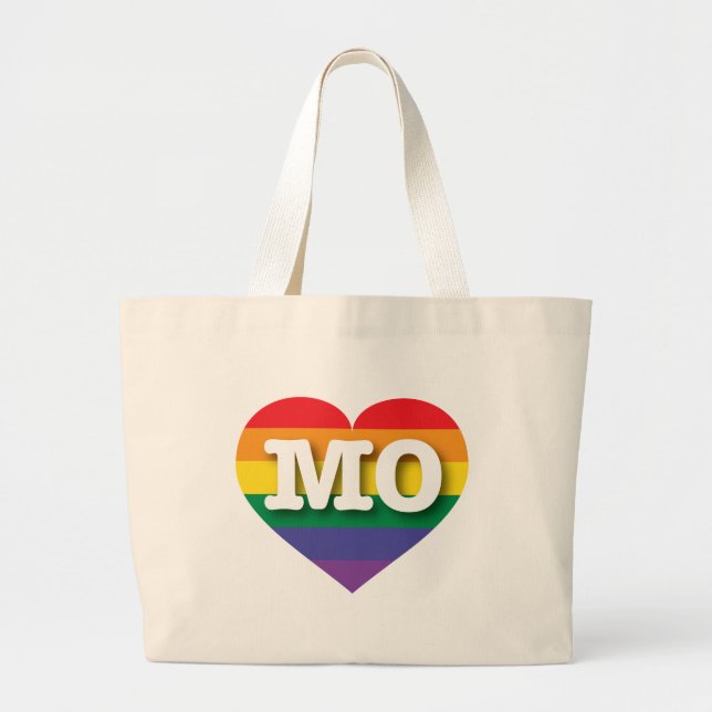 I Love Missouri Rainbow Heart Large Tote Bag (Front)