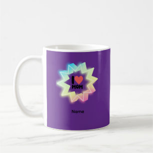 I Love Mom Colorful Neon Star Coffee Mug