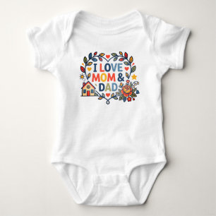 I LOVE MOM & DAD (NEWBORN GIFT) FAMILY HEART BABY BODYSUIT