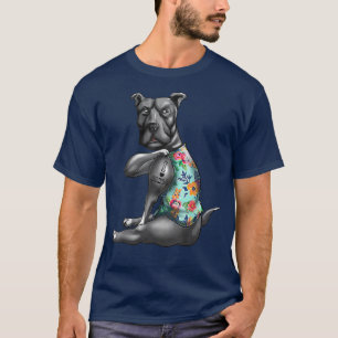 I Love Mom Funny Pitbull Dog Tattoo Flower Mother' T-Shirt