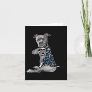 I Love Mom Funny Pitbull Dog Tattoo Flower Mothers Card