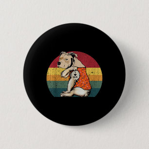 I Love Mom Pitbull Dog Tattoo Flower Vintage Mothe 2 Inch Round Button