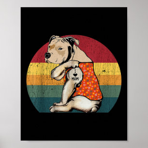 I Love Mom Pitbull Dog Tattoo Flower Vintage Mothe Poster