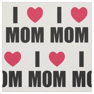 I Love Mom - Red Heart - Black Text Fabric