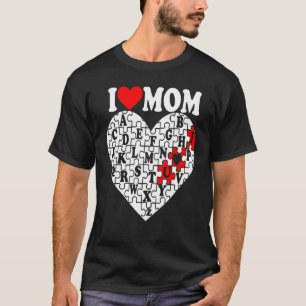 I Love Mom Redheart Word Search Valentines Day V D T-Shirt