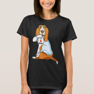 I Love Mom Tattoo Basset Hound Mom Dog  Women T-Shirt