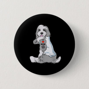 I Love Mom Tattoo Bearded Collie Mom Dog Lover Wom 2 Inch Round Button
