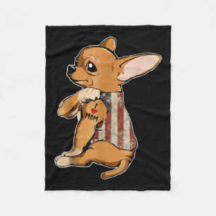 I Love Mom Tattoo Chihuahua Dog Shirt American Fla Fleece Blanket