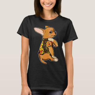 I Love Mom Tattoo Chihuahua Dog  Sunflower & Leopa T-Shirt