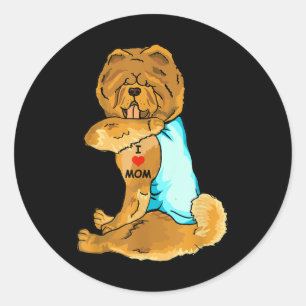 I Love Mom Tattoo Chow Chow Mom Dog Lover Women  Classic Round Sticker