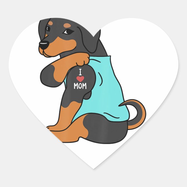I Love Mom Tattoo Dachshund Funny Mors Day Dog Heart Sticker (Front)