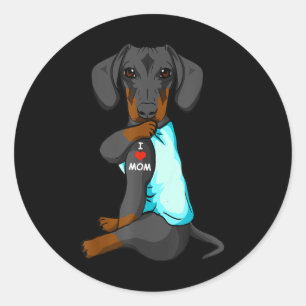 I Love Mom Tattoo Dachshund Mom Dog Lover Women Classic Round Sticker