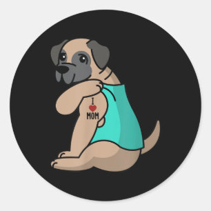I Love Mom Tattoo English Mastiff Mother Dog  Classic Round Sticker