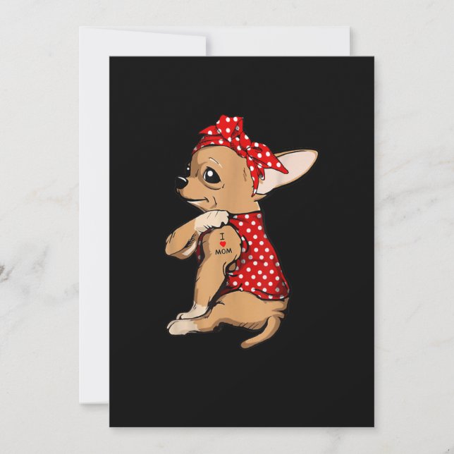 I Love Mom Tattoo Funny Chihuahua Dog Wearing Band Announcement (Front)