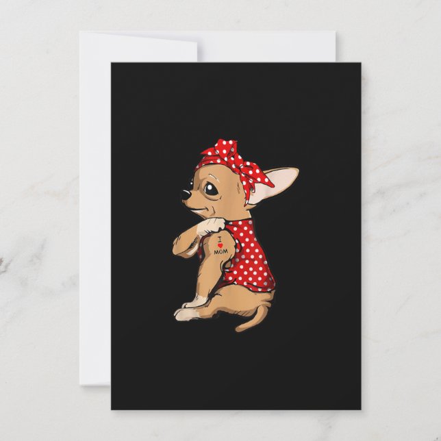 I Love Mom Tattoo Funny Chihuahua Dog Wearing Band Thank You Card (Front)