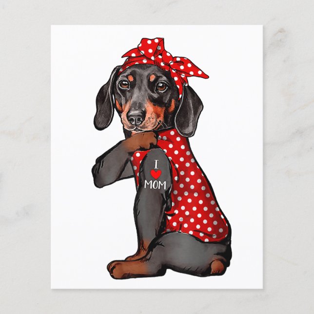 I Love Mom Tattoo Funny Dachshund Dog Wearing Band Flyer (Front)