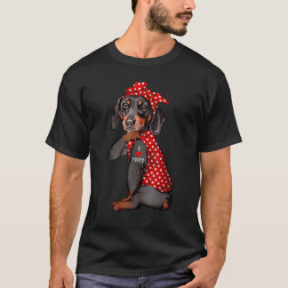 I Love Mom Tattoo Funny Dachshund Dog Wearing Band T-Shirt