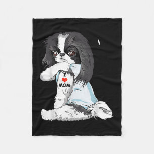 I Love Mom Tattoo Japanese Chin Mom Dog Lover Wome Fleece Blanket