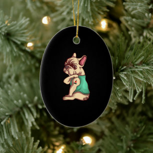 I Love Mom Tattoo Lover Funny French Bulldog Gift Ceramic Ornament