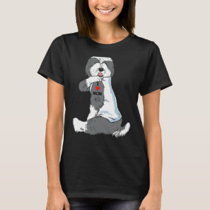 I Love Mom Tattoo Old English Sheepdog Mom Dog  Wo T-Shirt