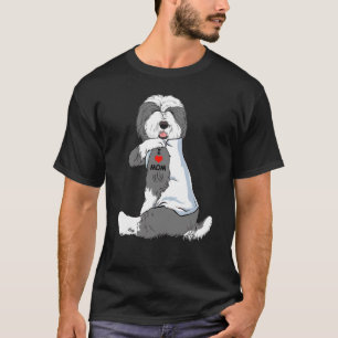 I Love Mom Tattoo Old English Sheepdog Mom Dog  Wo T-Shirt