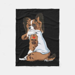 I Love Mom Tattoo Papillon Mom Dog Lover Women Fleece Blanket