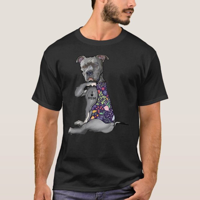 I Love Mom Tattoo Pitbull Dog Lover Women Pitbull  T-Shirt (Front)