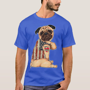 I Love Mom Tattoo Pug Dog American Flag Mother's T-Shirt