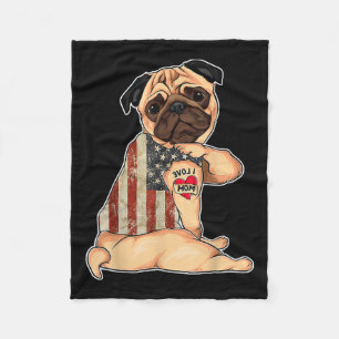 I Love Mom Tattoo Pug Dog Shirt American Flag Moth Fleece Blanket