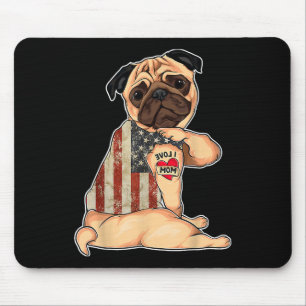 I Love Mom Tattoo Pug Dog Shirt American Flag Moth Mouse Pad