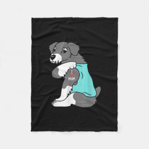 i love mom tattoo schnauzer funny mors day dog fleece blanket