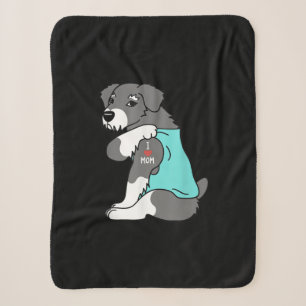 i love mom tattoo schnauzer funny mors day dog sherpa blanket